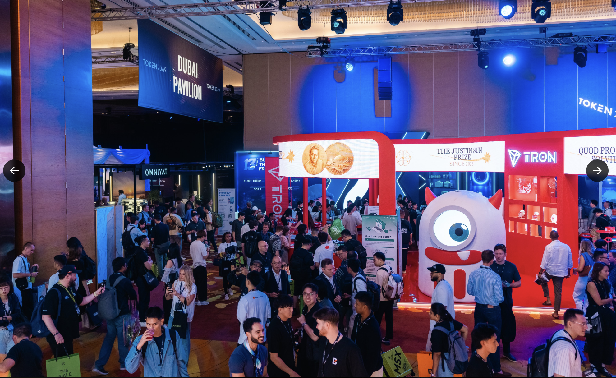 TOKEN2049 Singapore 2026 exhibition floor with crypto, blockchain and financial technology companies